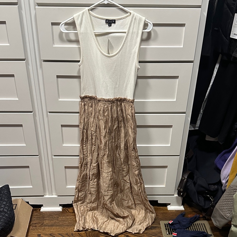 J. Crew White and Tan Midi Dress